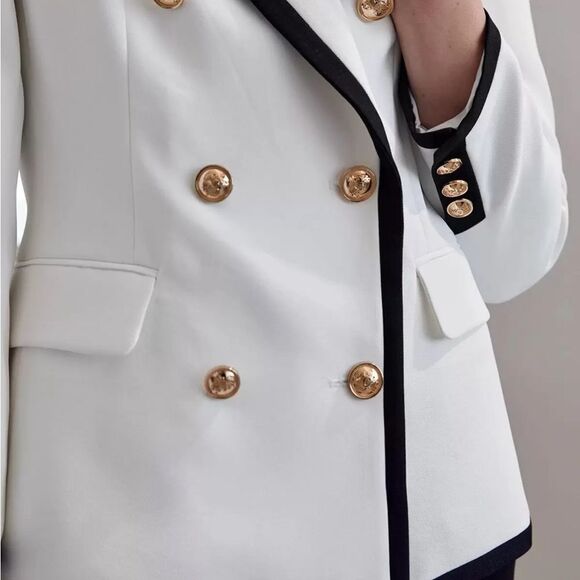 NEW CONTRAST BINDING DOUBLE BREASTED BLAZER - Picture 4 of 12